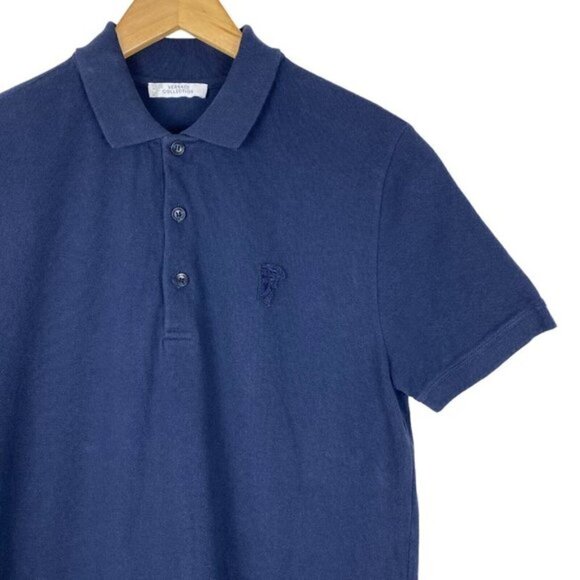 VERSACE Collection Men's Navy Blue Short Sleeve Pique Polo Shirt US S - Picture 6 of 9